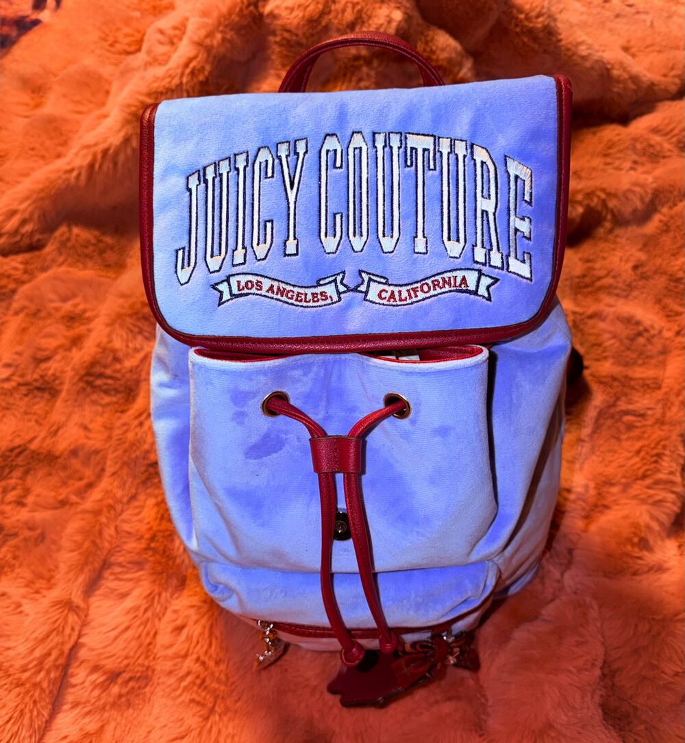 Juicy Couture Blue Velour Backpack Plush Y2K 2000s Style Mini Bag